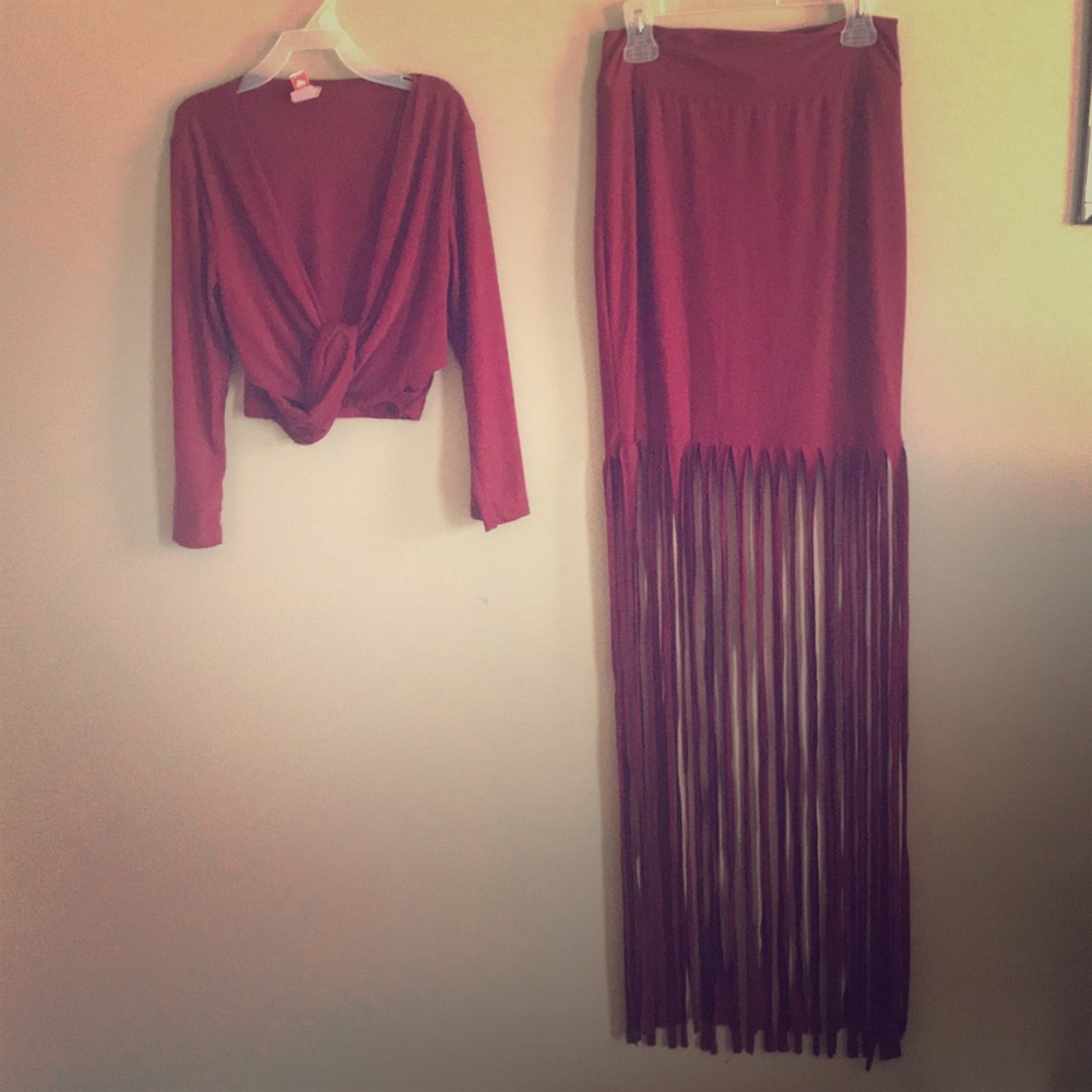 Red wine skirt set